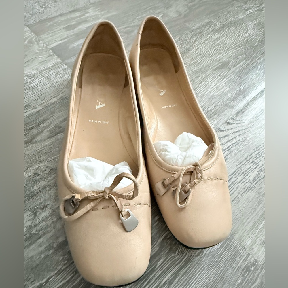 Prada Nude Leather Ballet Flats with Bow